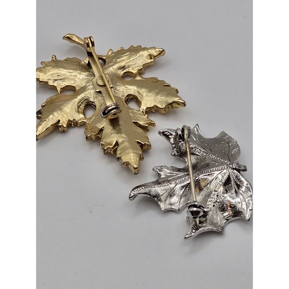 VTG 2PC Brooch Maple Leaf Set Gold Silver Tone Fall Classy Elegant Statement Pin - Picture 15 of 16